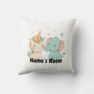 Whimsical Elephant and Unicorn Friends Kids Room Throw Pillow