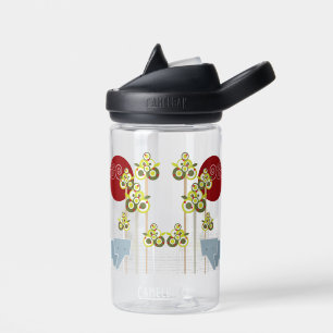 Whimsical Elephant Family In The Forest & Red Sun Water Bottle