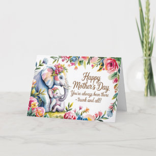 Whimsical Elephant Mothers Day Floral Art  Holiday Card