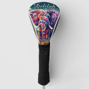 Whimsical Elephant Night Stars Moon Personalized Golf Head Cover