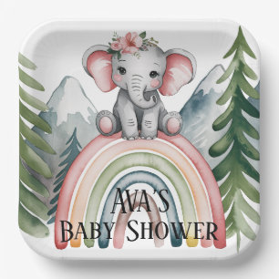 Whimsical Elephant Rainbow Baby Shower Paper Plate