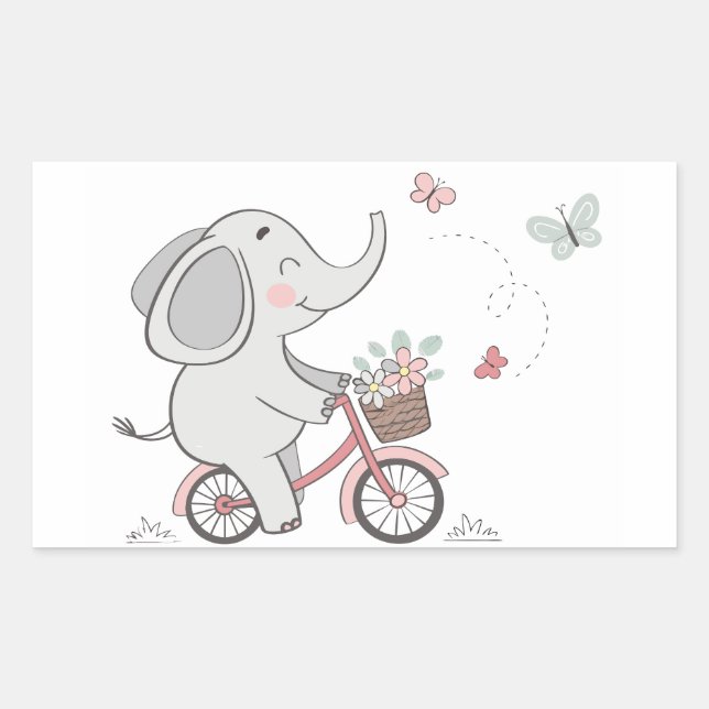 Whimsical Elephant Riding Bike –Kids Animal Design Sticker (Front)