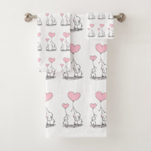 Whimsical Elephants And Heart Balloons Bath Towel Set
