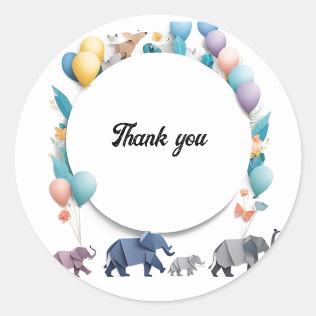 Whimsical Elephants Celebration Frame Classic Round Sticker (Front)
