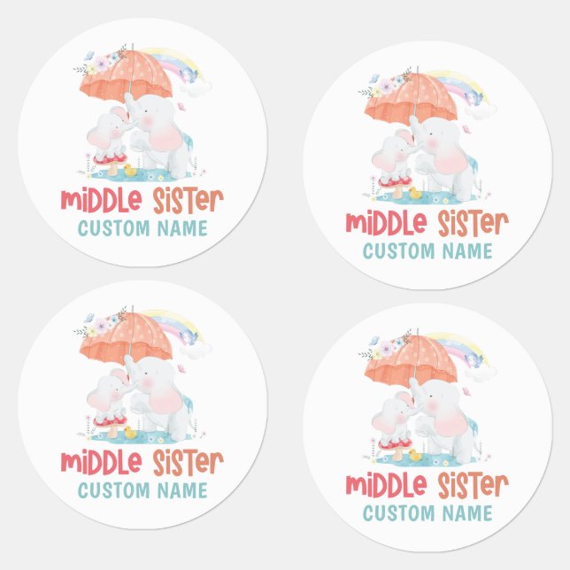 Whimsical Elephants Middle Sister Custom Name (Group)