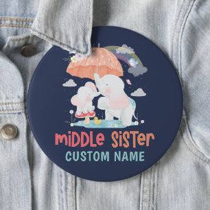 Whimsical Elephants Middle Sister Custom Name 6 Inch Round Button