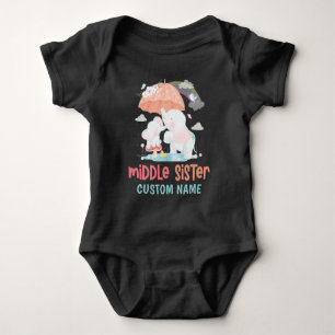 Whimsical Elephants Middle Sister Custom Name Baby Bodysuit