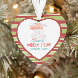 Whimsical Elephants Middle Sister Custom Name Ornament