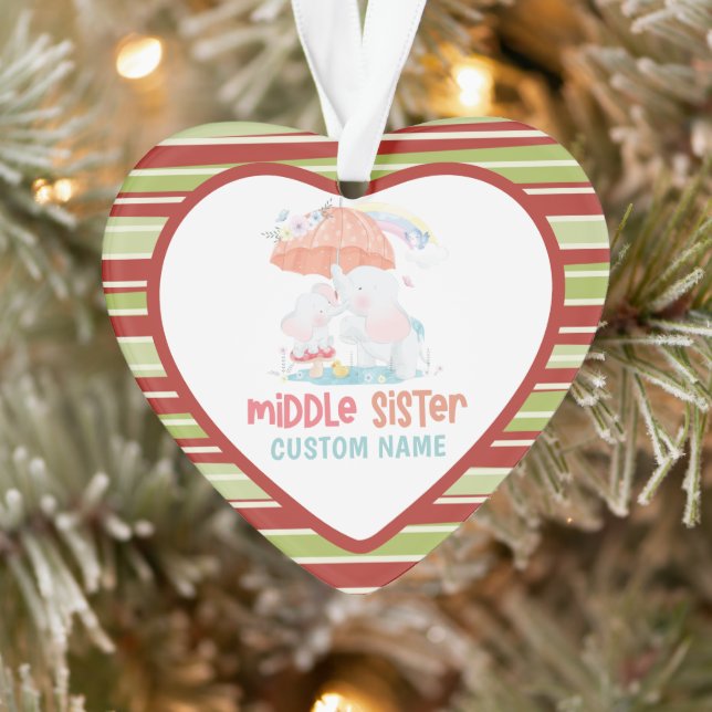 Whimsical Elephants Middle Sister Custom Name Ornament (Tree)