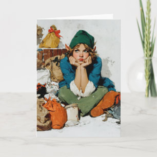 Whimsical Elf Among Gift Bags Holiday Card