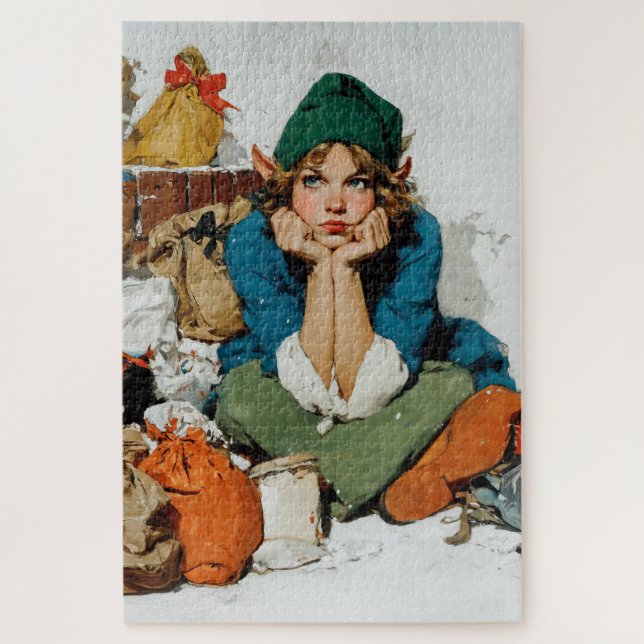 Whimsical Elf Among Gift Bags Jigsaw Puzzle (Vertical)