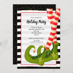 Whimsical Elf Legs Holiday Christmas Invitations