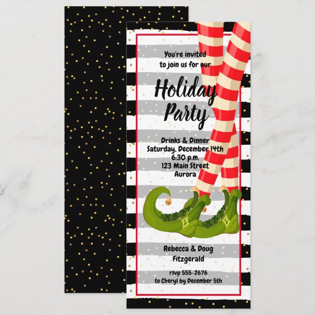 Whimsical Elf Legs Holiday Christmas Invitations (Front/Back)