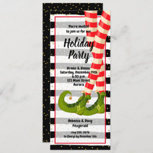 Whimsical Elf Legs Holiday Christmas Invitations