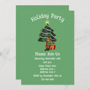 Whimsical Elf Tree Present Christmas Holiday  Invitation