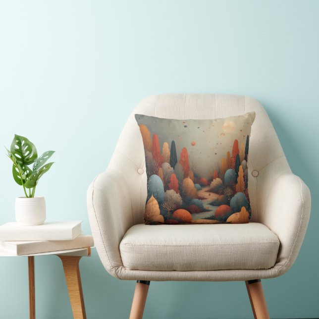 Whimsical Enchanted Forest Abstract Landscape Throw Pillow (Chair)