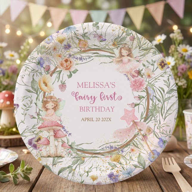 Whimsical Enchanted Garden Fairy First Birthday Paper Plate (Creator Uploaded)