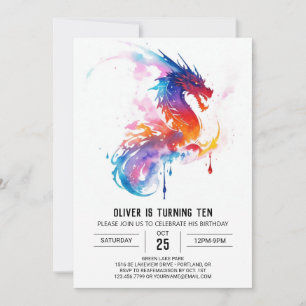 Whimsical Enchanted Kids Dragon Birthday Invitation