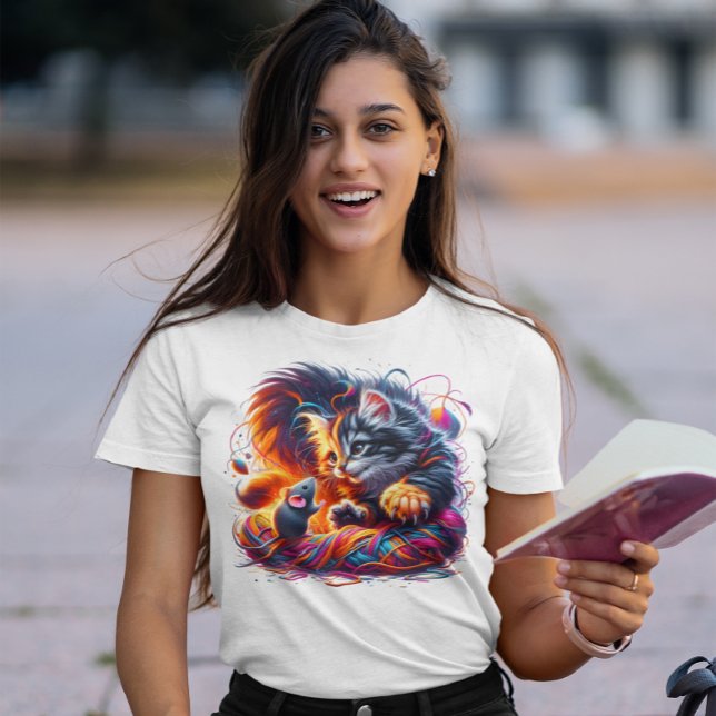 Whimsical Encounter: Kitten and Mouse T-Shirt (Creator Uploaded)