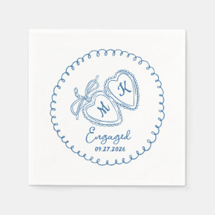 Whimsical Engaged Couple Blue Hearts Trendy Doodle Napkin