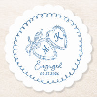 Whimsical Engaged Couple Blue Hearts Trendy Doodle
