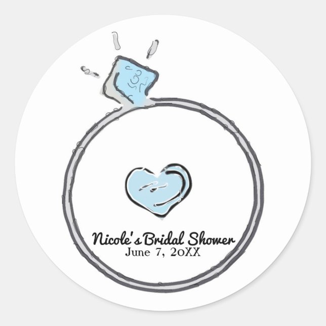 Whimsical Engagement Ring Bridal Shower Party Classic Round Sticker (Front)