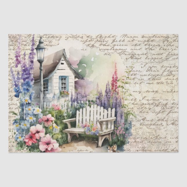 Whimsical English Cottage Fairytale Flower Garden Tissue Paper (Front)