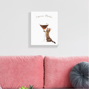 Whimsical Espresso Martini Cat Bar Cart Canvas Print