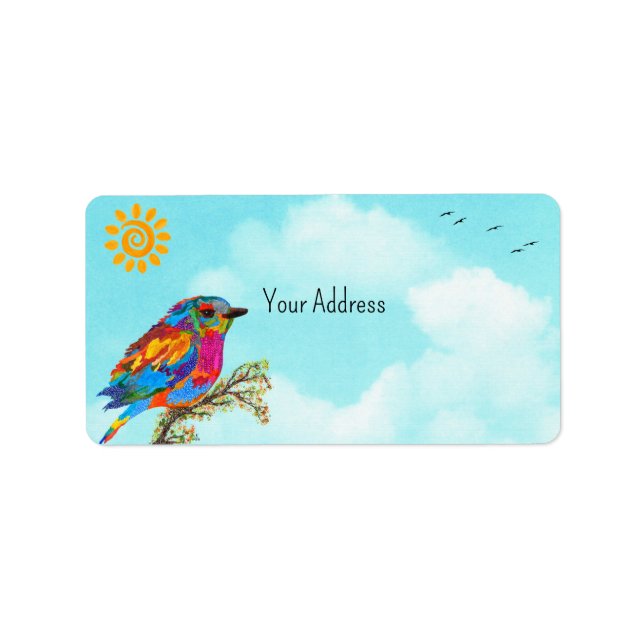 Whimsical et coloré Étiquette de adresse d'oiseaux (Devant)