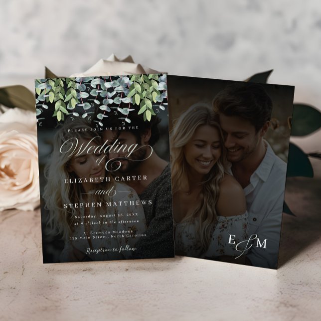Whimsical Eucalyptus Photo Wedding Invitation (Creator Uploaded)