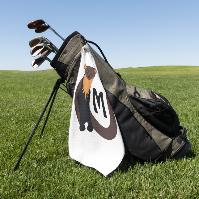 Whimsical European Pine Marten Monogram Golf Towel (Green)