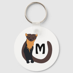 Whimsical European Pine Marten Monogram Keychain