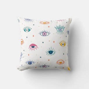 Whimsical Eye and Star Pattern Throw Pillow