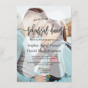 Whimsical Faded Photo Calligraphy Rehearsal Dinner Invitation