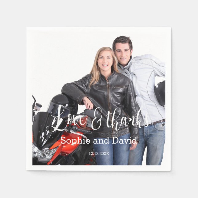 Whimsical Faded Photo Calligraphy Wedding Napkin (Front)