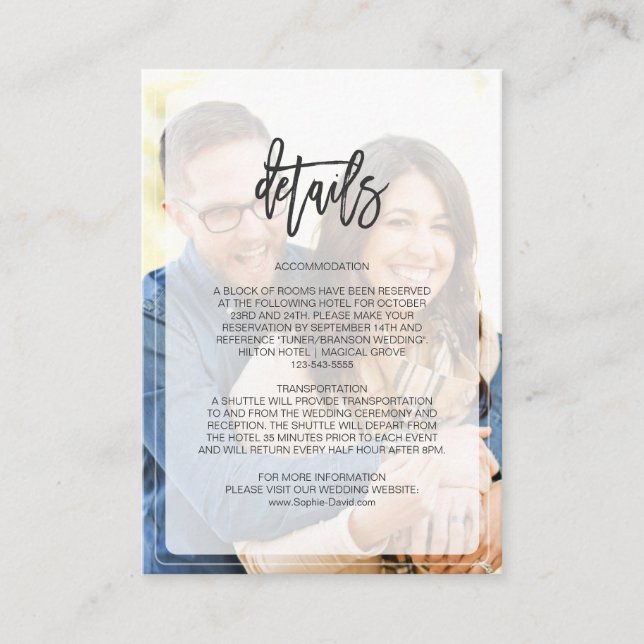 Whimsical Faded Photo Geometric Wedding Details Enclosure Card (Front)