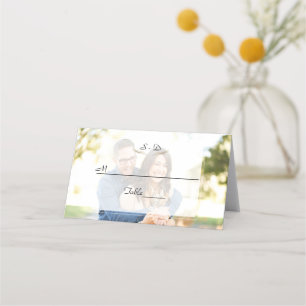 Whimsical Faded Photo Geometric Wedding Place Card