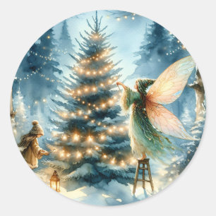 Whimsical Fairies in Winter Wonderland Classic Round Sticker