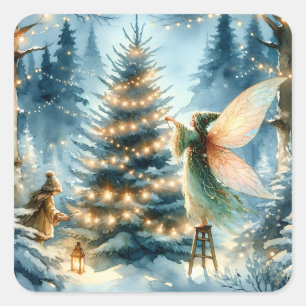 Whimsical Fairies in Winter Wonderland Square Sticker