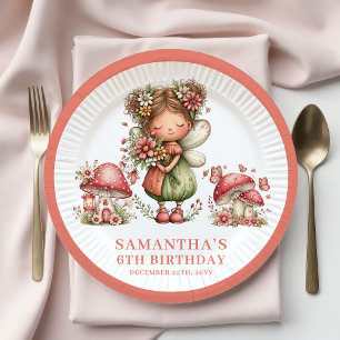 Whimsical Fairy 1st Birthday Pink Floral Paper  Plate