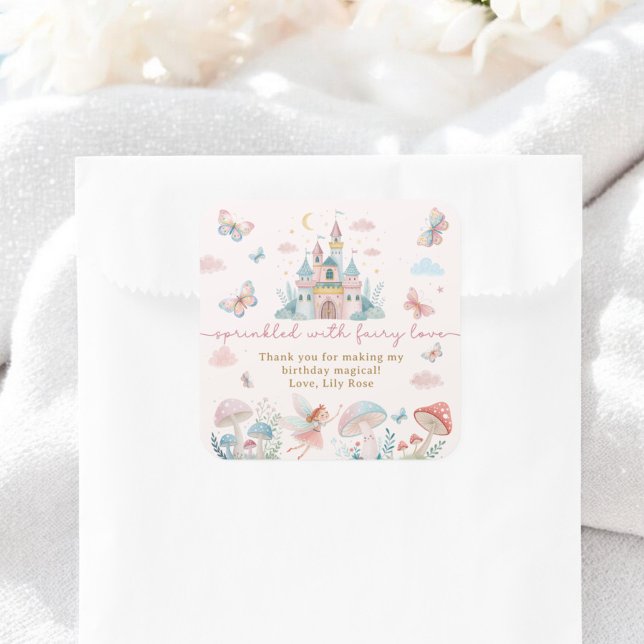 Whimsical Fairy 1st Birthday Thank You Square Sticker (Whimsical Fairy 1st Birthday Thank You Square Sticker)