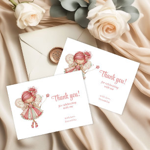 Whimsical Fairy Blush Pink Flowers 7th Birthday   Thank You Card
