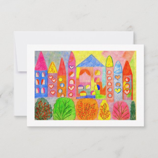 Whimsical Fairy Castle Town Holiday Response Card (Front)