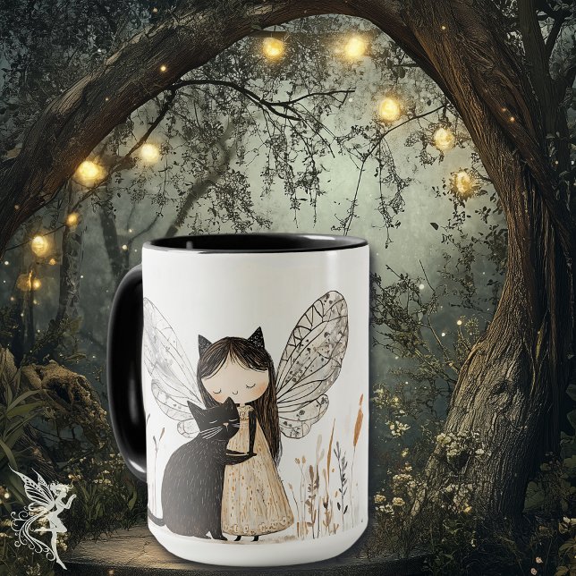 Whimsical Fairy & Cat Birthday Personalized Gift Mug (Creator Uploaded)