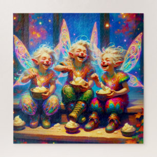 Whimsical Fairy Cousins Mashed Potatoes Fun Time Jigsaw Puzzle