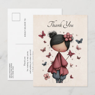 Whimsical Fairy Doll Retro Cute Thank You Postcard