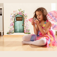 Whimsical Fairy Door with Pink Flowers Wall Decal