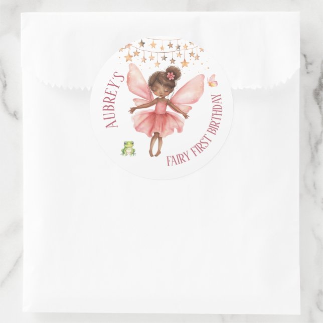 Whimsical Fairy First Birthday Classic Round Sticker (Bag)
