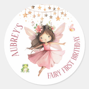 Whimsical Fairy First Birthday Classic Round Sticker