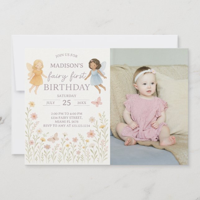 Whimsical Fairy First Birthday Invitation (Front)